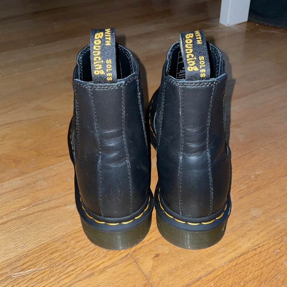 Dr. Martens Chelsea ankle boot, black leather with yellow stitching